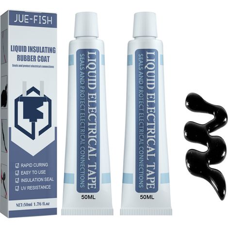 Lot de 2 rubans isolants liquides pour revêtement en caoutchouc, séchage rapide, bonne isolation, colle pour fils et câbles électriques, noir 50 ml (1/5)