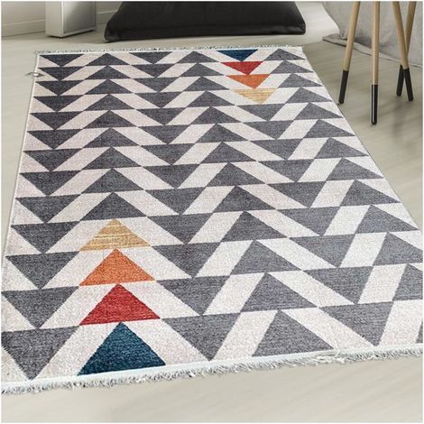Tapis salon et chambre 120x170 gris et jaune rectangle tissé motif scandinave CHEYANE (1/5)