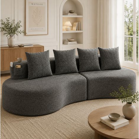 Divano in lino 240 x 109 x 63 cm, 4 cuscini, portabicchieri, grigio scuro DESVIAE (1/5)