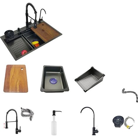 Évier de cuisine en acier inoxydable, grand bol simple, assemblage facile (1/2)