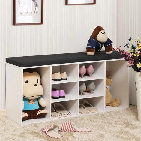 Panca Scarpiera Casa Multiuso 10 Ripiani Porta Scarpe Cuscino Eco Pelle Bianco (1/5)