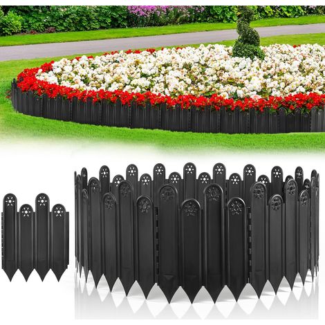 Juego de 10 tiras para bordes de jardín, con una longitud total de 2 metros, aptas para delimitar céspedes y macizos de flores, en color negro. (1/5)