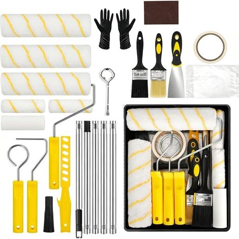 Rouleau Peinture,Set De Rouleaux De Peinture,Un Ensemble De Rouleaux Pour Peindre Et Dessiner,Avec Manche Télescopique En Acier Inoxydable,Convient pour les murs, les plafonds,etc. (24, noir) (1/2)