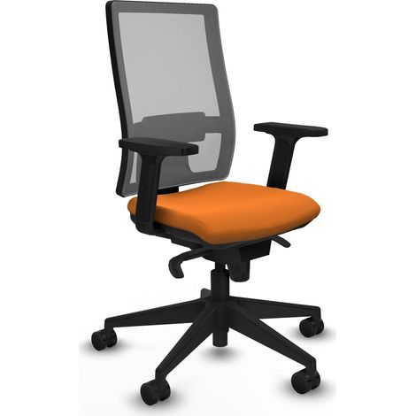 Horna sincro malla gris similpiel naranja brazos 2D base piramidal  ruedas 65mm nailon (1/5)