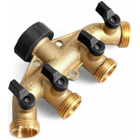 Messing-Gartenschlauchverbinder, 4-Auslass-Verteiler, einstellbarer und abschließbarer Wasserfluss – 4-Wege-Schlauchverteiler, FLITI