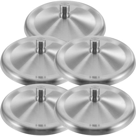 Lot de 5 couvercles ronds incassables en acier inoxydable pour tasses et mugs portables-8.50X8.50X1.50CM-Silver (1/4)