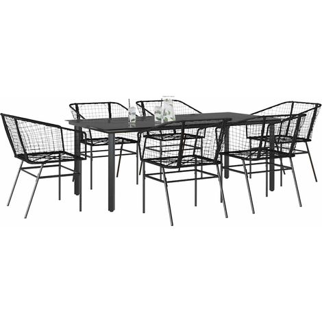 Ensemble à manger de jardin 7 pcs-Salon de jardin noir poly rotin verre 496182 (1/5)
