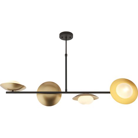 Merano Tivoli Suspension à 4 ampoules au fini or et bronze foncé avec verre opale (1/5)