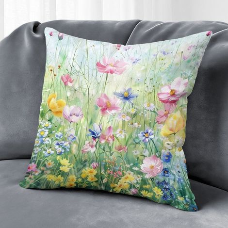 Housse de coussin fleurs été,décoration salon chambre maison,50×50cm (1/5)