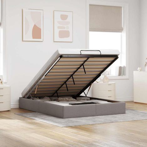 Ottoman-Bett ohne Matratze Taupe 140x190 cm Stoff
