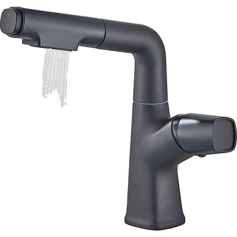 Rubinetto per lavabo da bagno, acciaio inox, stile contemporaneo, nero D (1/2)