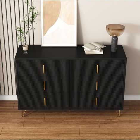 Credenza in truciolare nero e oro 120 x 40 x 77 cm con 6 cassetti (1/5)