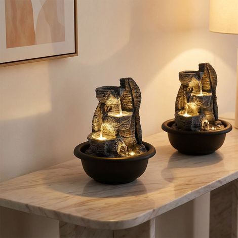 2x Tischbrunnen Zimmerbrunnen Wohnzimmer LED Warmweiß Schwarz Aufbau H 19 cm (1/5)