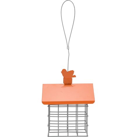 Distributeur de Nourriture pour Oiseaux en Métal avec Couvercle à Bascule et Corde, Nettoyage Facile, Extérieur Orange (1/5)