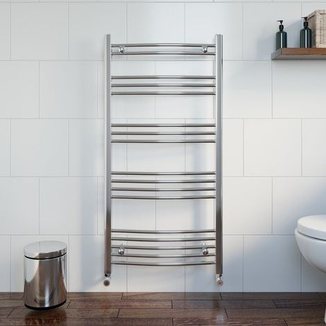 Chrome Curved Heated Towel Rail Bathroom Radiator Ladder Designer 1200 x 600mm