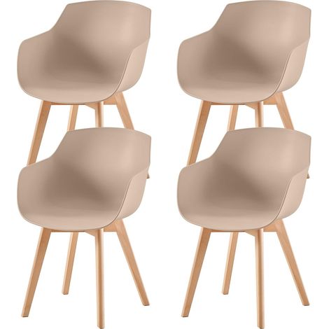 Lot de 4 chaises de Salle à Manger, fauteuils de Cuisine scandinaves avec Pieds en hêtre Massif, Kaki (1/5)
