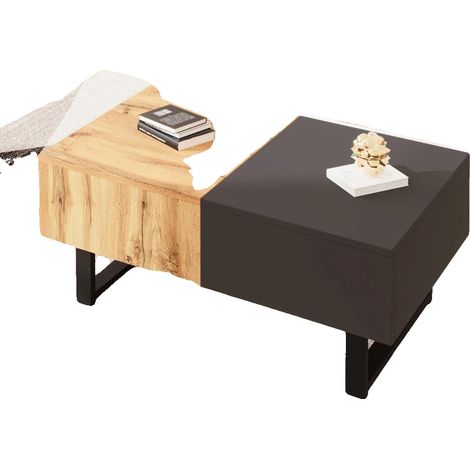 Mesa de centro, diseño moderno, almacenamiento oculto, natural (1/2)