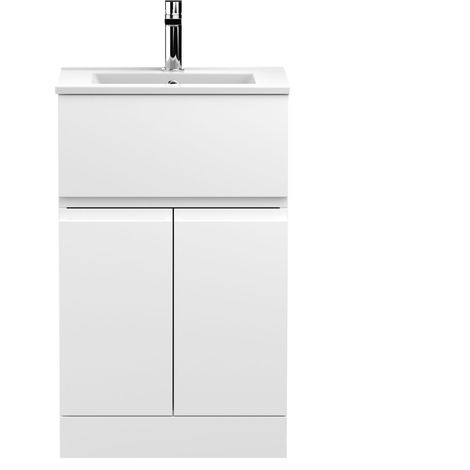Mavesyn Contemporary 2 Door 1 Drawer Floor Standing Vanity Unit with Minimalist Basin, Satin White, 500mm