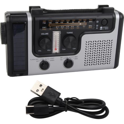 Radio AM FM SW à manivelle solaire portable avec lampe de poche LED et réception multi-bandes (1/5)