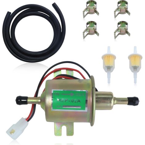 Pompe à carburant électrique universelle 12V HEP-02A pour voiture, camion, bateau, tondeuse à gazon, carburateur avec tuyau de carburant, 2 filtres à carburant, 4 clips de tuyau (1/5)