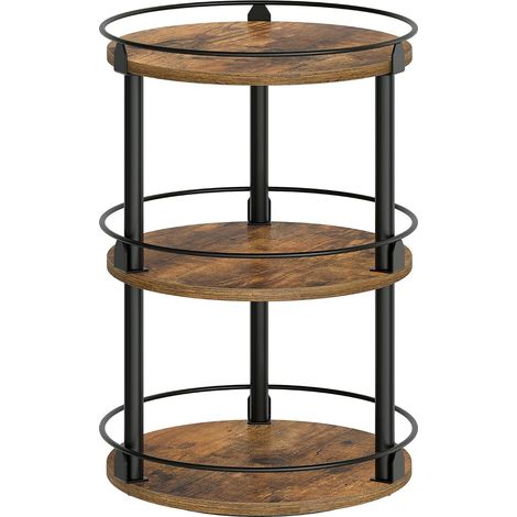 Étagère à Épices, Organisateur Pivotant, Plateau Rond à 3 Niveaux, Plateau à Épices Rotatif, pour comptoir de Cuisine, Table à Manger, Coiffeuse, Bureau, Marron Rustique et Noir (1/5)