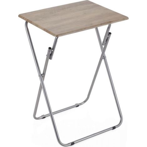 Table pliante - JUANIO - 48x38x66cm - Plateau effet bois - Structure métal - Pliable (1/5)