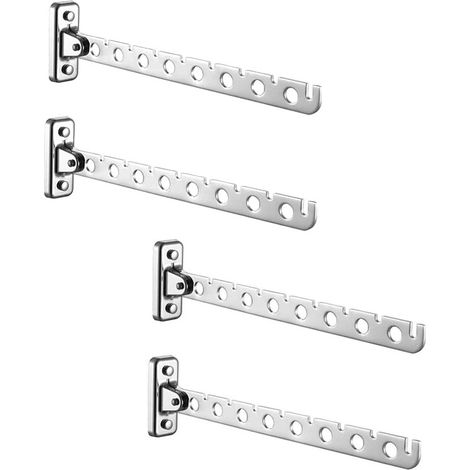 Porte Cintre Mural, Lot de 4 Etendoir Mural Rabattable en Acier Inoxydable Sechoir Linge Mural Rabattable Accroche Murale Vêtement Etendoir Mural Pliable Crochet Cintre pour Chambre Salon Balcon