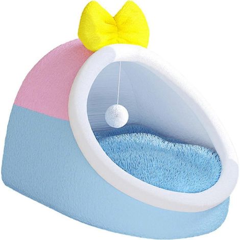 Nid chaud pour chat, lit de couchage portable avec balle, fond antidérapant et coussin moelleux, niche auto-chauffante pour chats et chiens-M-Light Blue