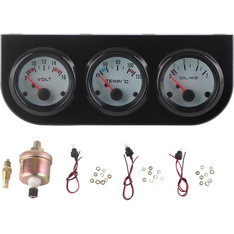 Kit de Jauge Triple Universel pour Voiture, Jauge de Pression D'huile Multifonction Température de L'eau + Volts + Compteur de Pression D'huile 52 Mm/2 Pouces Instrument (1/5)