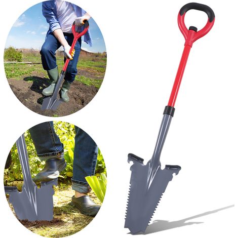 Jiubiaz 1 pala con sierra para raíces Pala multiusos con punta cortante Mango ergonómico  para terrenos duros  Rojo