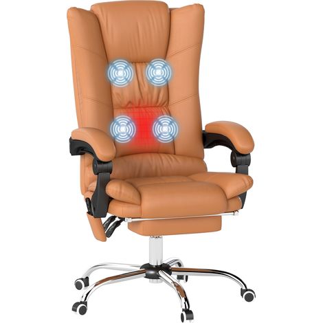 Fauteuil de bureau massant. Fauteuil de bureau chauffant. Fauteuil pivotant. Fonction inclinable. Fauteuil d'ordinateur réglable en hauteur. Marron clair. (1/5)