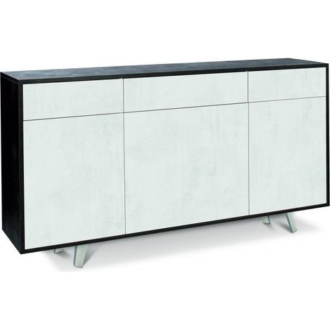 Sideboard mit drei Türen und drei Schubladen Schwarz Weiß Ossido 164x41x H92 cm