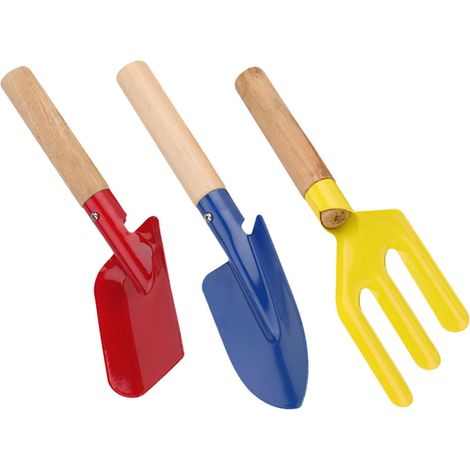 Lot de 3 Outils de Plantation Jardinage Manches en Bois, Truelles en Métal pour Creuser, Ameublir la Terre et Planter, Kit Compact pour Jardin, Potager et Entretien Extérieur