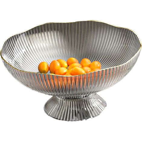 Plateau à fruits en plastique gris avec trou d'égouttage et base amovible, idéal pour le salon ou la table basse. (1/5)