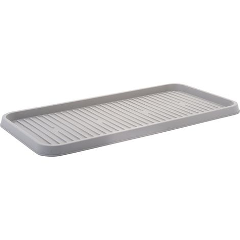 Égouttoir, Plateau, Bac à Chaussures Plastique, Lot de 2, SHT-L, Gris, Clips de Fermeture - L38 x P30.5 x H2.5 cm (1/5)
