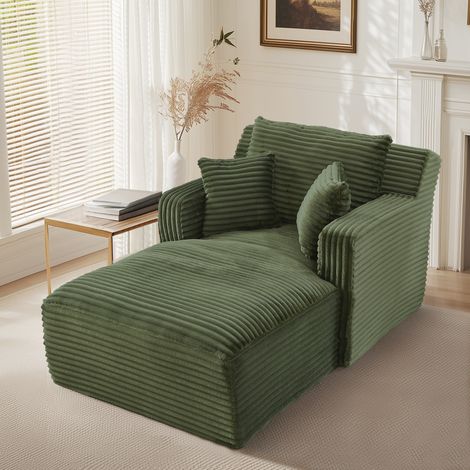 Chaiselongue in 180/200 cm Grün aus Cord mit Komfortpolsterung und ohne Montage,100x166x82 cm (1/5)