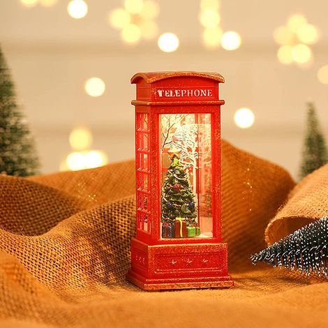 Weihnachtslaterne in Form einer Telefonzelle, leuchtend, mit Schneefalleffekt – die perfekte Dekoration für Tisch, Wohnzimmer oder Arbeitszimmer. (1/5)