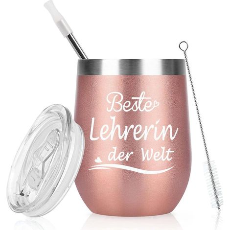 Thermobecher für Lehrerin, 350ml Edelstahl Becher mit Strohhalm, Geschenkidee Grundschule (1/5)