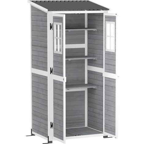 GagaAbri de jardin en bois avec etageres reglables deux portes et fenetres gris (1/5)
