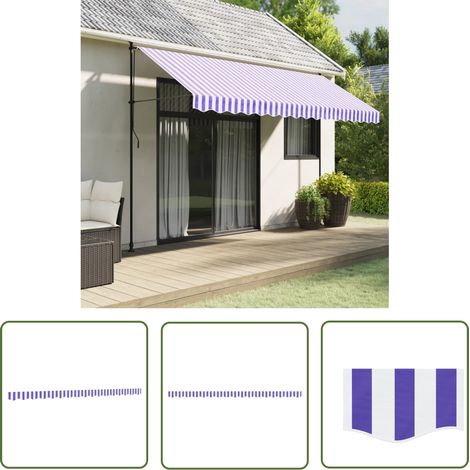 The Living Store Tissu de remplacement de cantonnière d’auvent rayure bleu blanc - Toile De Cantonnière - Auvent - Tissu D'ombrage - Protection Solaire - Résistant Aux UV (1/5)