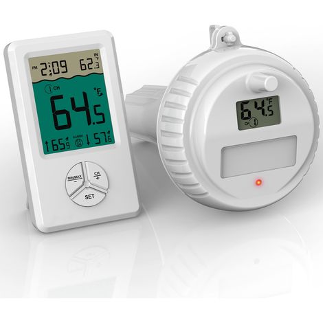 Thermomètre de piscine flottant sans fil, thermomètre intérieur extérieur pour piscine, spa, bains à remous et étangs, blanc (1/5)