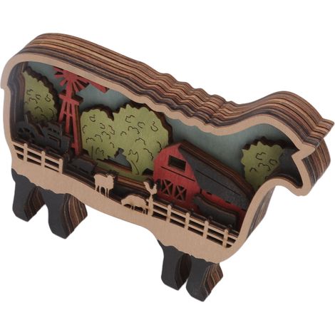 Set aus geschnitzten Holzfiguren von Bauernhoftieren: Schaf + Lampe, Tischdekoration, mit eingebauter Knopfzelle (1/5)