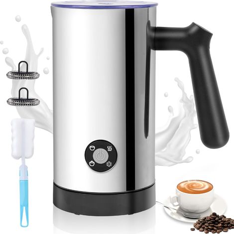 Mousseur à Lait Électrique 4 en 1 avec Chauffe Lait et Mousse Chaude Froide, Commande par Boutons, Carafe en Acier Inoxydable à Nettoyage Facile pour Café Latte Cappuccino (1/5)