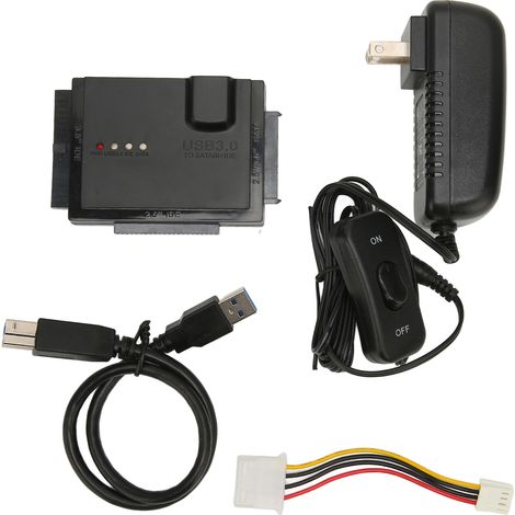 Adaptateur USB 3.0 IDE SATA 3-en-1, câble convertisseur 5Gbps 10 To, ports série SATA et parallèle IDE, bloc secteur 110-240V prise US (1/5)