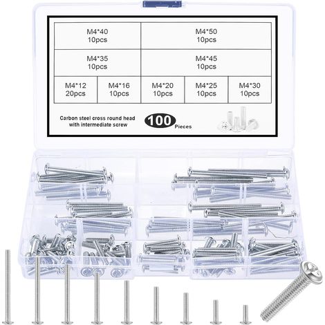 100 Pcs M4 Vis Poignée de Porte, Boulon Poignée Meuble, Boulons de Fixation Bouton de Meuble, Vis à Tête Cruciforme, M4Vis pour Poignée de Porte de Armoires Commodes Placards Tiroirs (9 Tailles) (1/5)