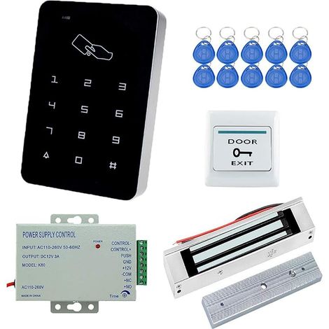 Full Set RFID Door Access Control System Kit + 180 kg Electric Magnetic Lock + DC 12V 3A Power Supply + Proximity Door Entry Numeric Keypad 10 Button EXIT Charms Key (1/5)