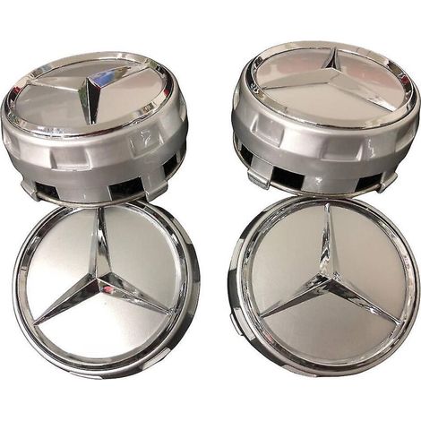 Amg Mercedes Benz Alloy Silver Badges Wheel Center Caps 75mm 4pcs