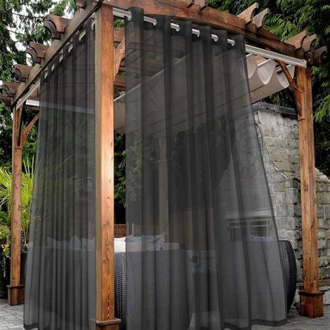 Rideaux d'extérieur transparents et imperméables pour terrasse - 2 panneaux avec anneaux. Voilage transparent pour salon, chambre, véranda, pergola, abri de jardin, 132 x 213 cm, Noir (1/5)