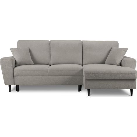 Canapé d'angle droit convertible + box 4 places en bouclé gris (1/5)