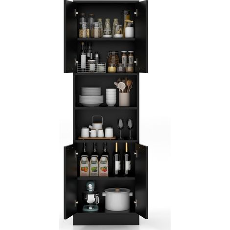 Armario de almacenaje 56 x 30 x 190 cm con 4 puertas y bisagras de seguridad estilo moderno en madera negra 200010237